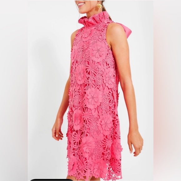 Tuckernuck Pink Hibiscus Guipire Lace Blythe Dress Size Small - Picture 5 of 8